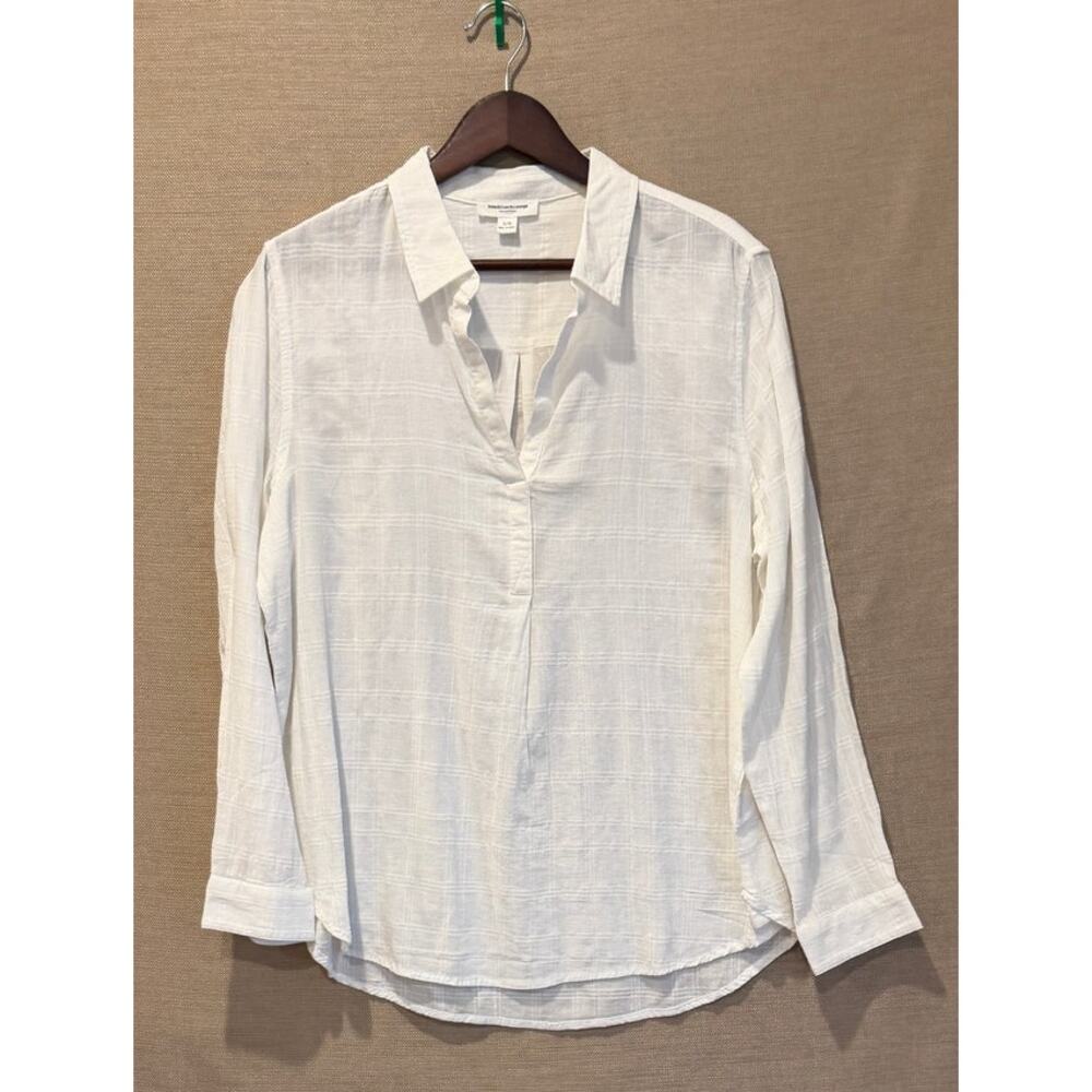 Beachlunchlounge 100% Cotton Women's L White Windowpane Gauzy Pullover Top